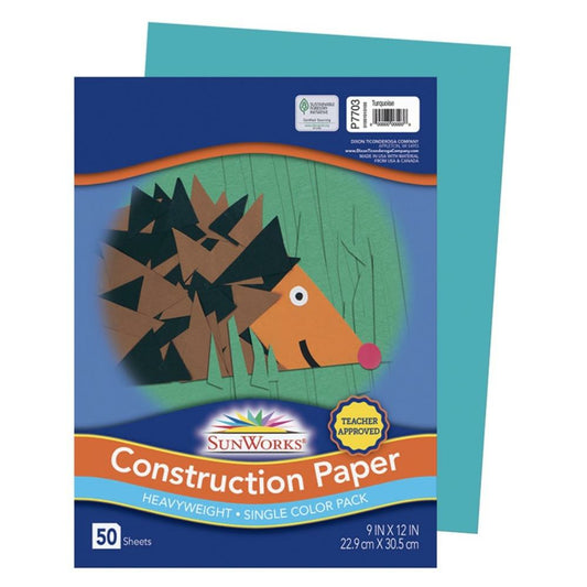 Papier de construction SunWorks, turquoise, 22,9 cm x 30,5 cm, 50 feuilles/paquet