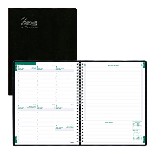 Blueline 2024-2025 Timanager Weekly/Monthly Academic Planner - 11" x 8 1/2" - Black - Bilingual