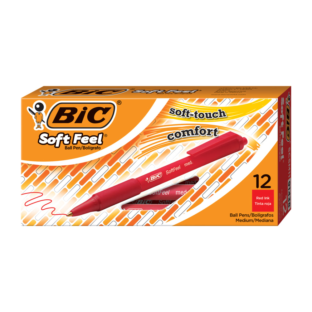 BIC Soft Feel Ballpoint Pens - Retractable - 1.0mm - Red - 12 Pack