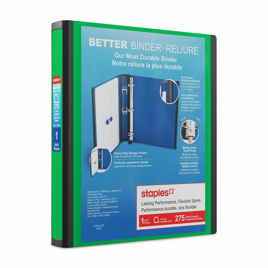 Classeur Staples Better Binder - 1" - Vert