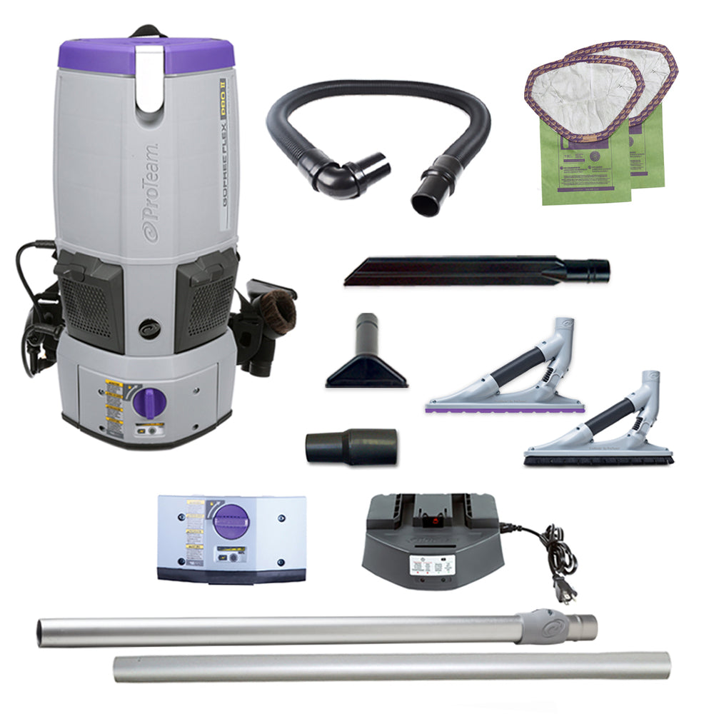 Aspirateur dorsal sans fil GoFree Flex Pro II, 12 Ah, 6 pintes, avec kit d'outils ProBlade pour surfaces dures et moquettes