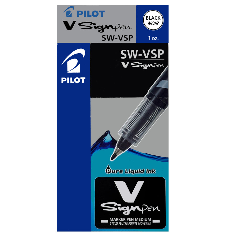 Stylo feutre Pilot V Sign Pen à encre liquide à base d'eau - Pointe moyenne - 2,0 mm - Noir - Lot de 12