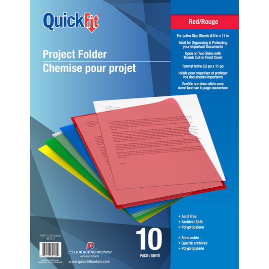 Davis Group QuickFit Project Folders - Polypropylene - Letter Size - Red - 10 Pack