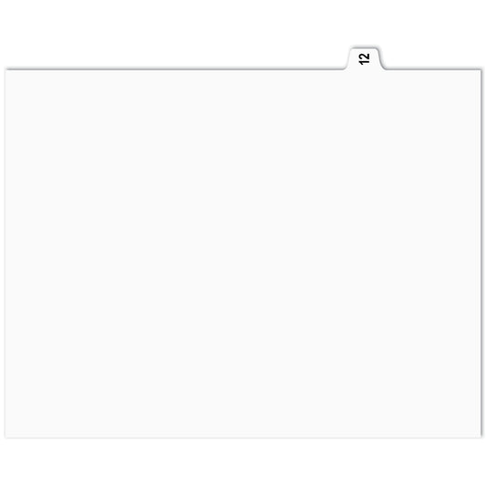 Apak Numerical Index Tabs - #12 - White - 8 1/2" x 11" - 1/15th Cut - 110 lb. - Unpunched - 25 Pack