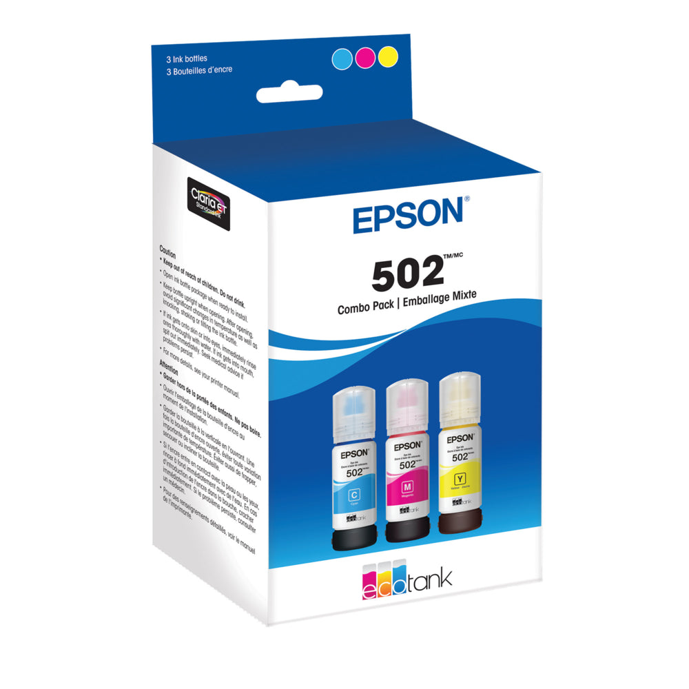 Pack combiné de bouteilles d'encre à colorant Epson T502 - Cyan/Magenta/Jaune