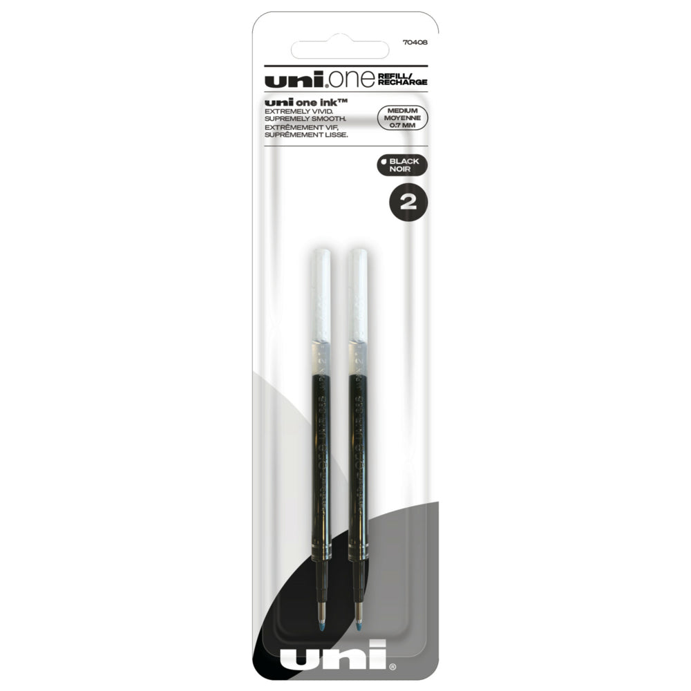 Recharges pour stylo gel rétractable Uni-Ball One – Pointe moyenne (0,7 mm) – Noir – Lot de 2