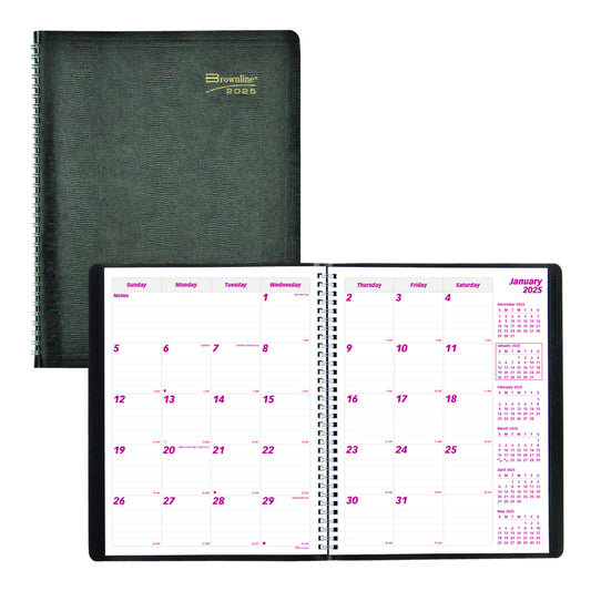 Brownline 2025 Monthly Planner Soft Cover 16 Months - 11" x 8-1/2" - Black - English