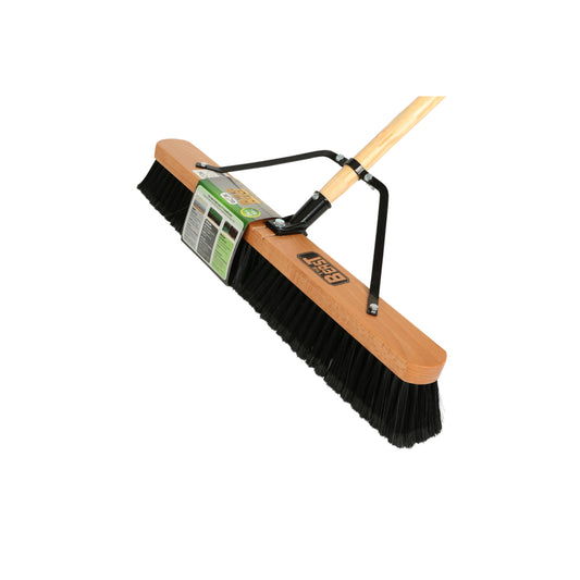 Globe Commercial The Beast Assembled Wood Block Push Broom - Medium Bristles - 24"