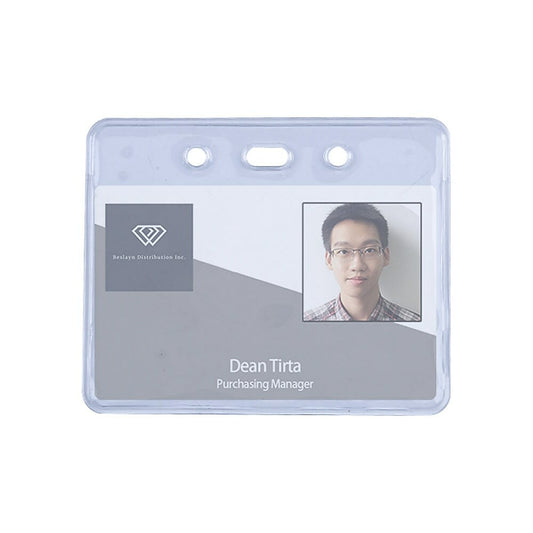 Beslayn Horizontal Heavy Duty Vinyl ID Badge Holder with Full Flip, 3-3/8" x 2-3/8", Clear, 50 Pack