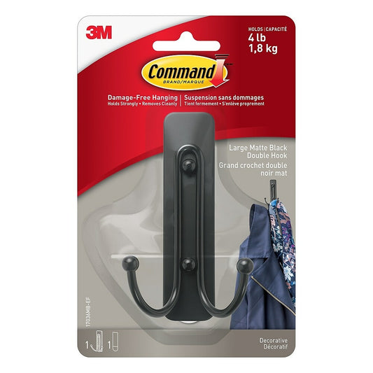 Command Metal Double Hook - Holds 4 lb - Matte Black
