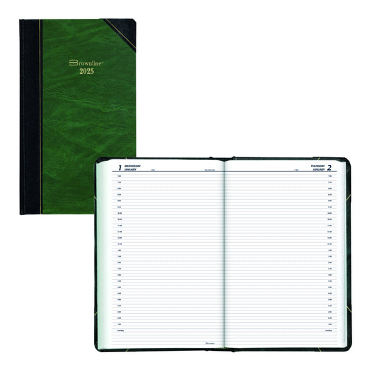 Brownline 2025 Traditional Daily Planner - 13-3/8" x 8" - Marble Green - English