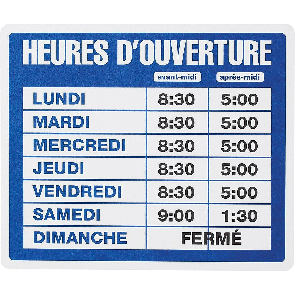 Kit d'affichage des heures d'ouverture US Stamp &amp; Sign, 26,5 x 36,5 cm, français