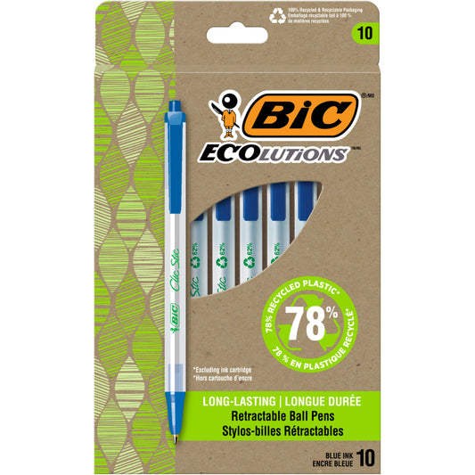 BIC ECOlutions Clic Stic Retractable Ballpoint Pens - 1.0 mm - Blue - 10 Pack