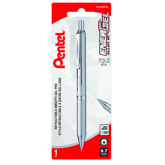 Pentel EnerGel Alloy Liquid Gel Pen - Retractable - 0.7mm - Silver
