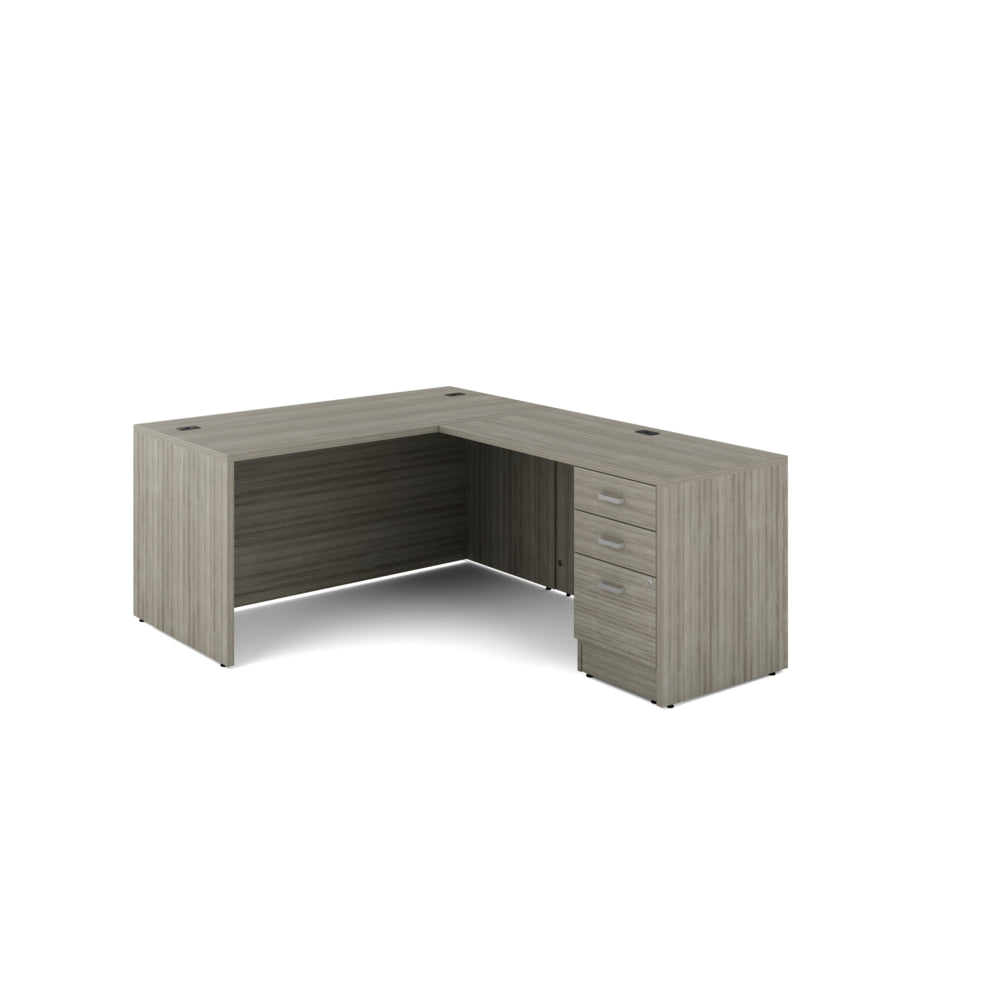 Offices to Go Newland L-Shaped Workstation - 3 Drawer - 60" x 78" - Light Grey