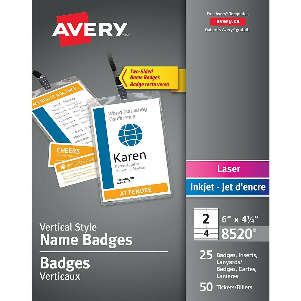 Avery Vertical Name Badges with Tickets Kit, 6” x 4-1/4”, 25 Pack