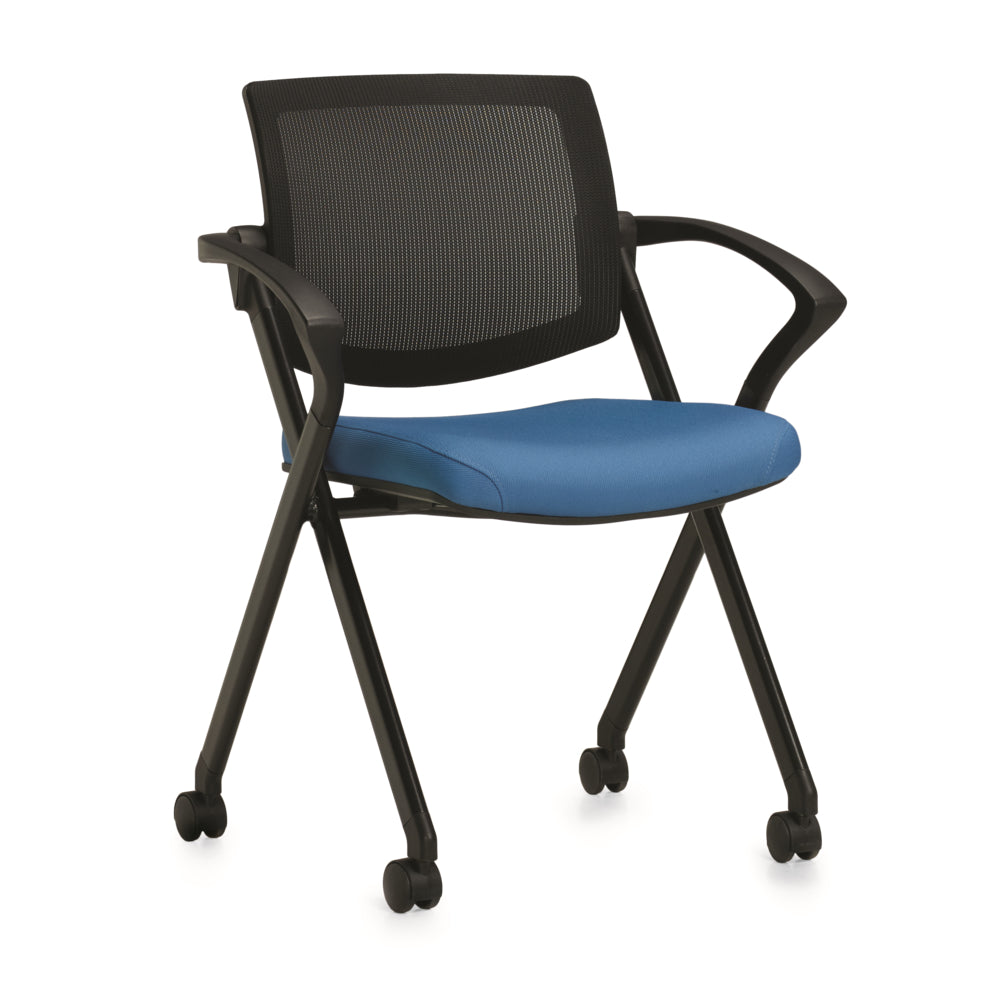 Chaise gigogne d'invité à dossier en maille Gennex Offices to Go - Bleu/Noir