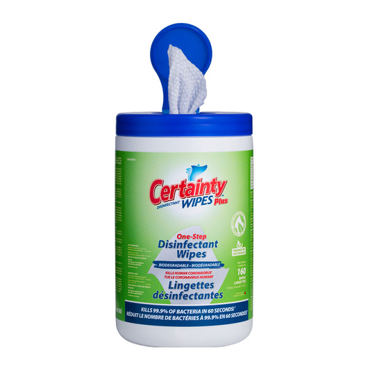 Certainty Plus Biodegradable Disinfectant Wipes - Unscented - 6.7" W x 7" L - 160 Wipes
