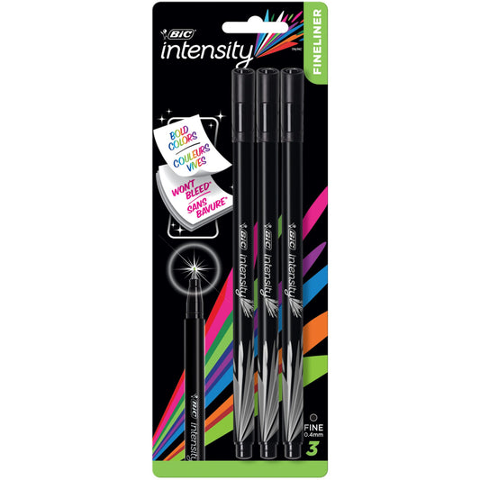 BIC Intensity Fineliner Marker Pen - Fine Point (0.4mm) - Black - 3 Pack