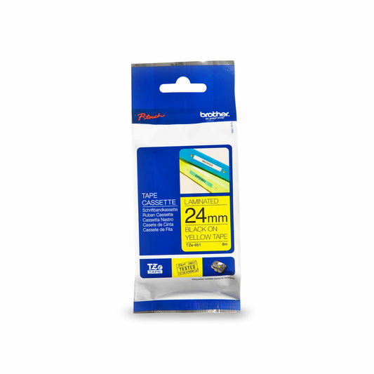 Ruban laminé noir sur jaune Brother TZe651 d'origine pour étiqueteuses P-touch, 24 mm de large x 8 m de long