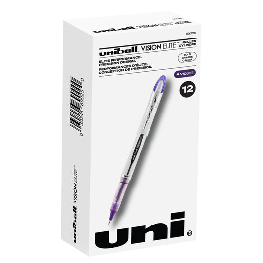 Stylo bille Uniball Vision Elite - 0,8 mm - Encre violette - Lot de 12