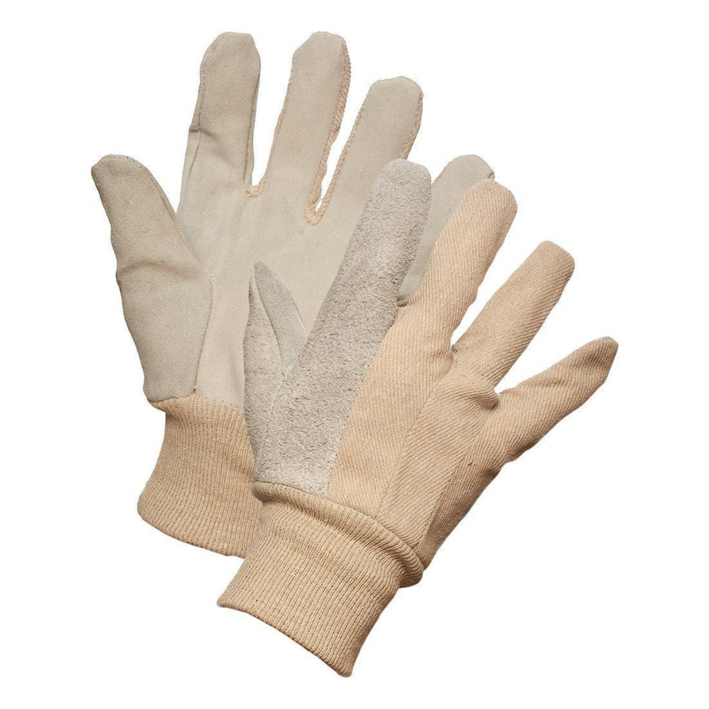 Gants de travail Forcefield en coton rayé, paume en cuir et poignet tricoté - Taille unique - Jaune - Lot de 2