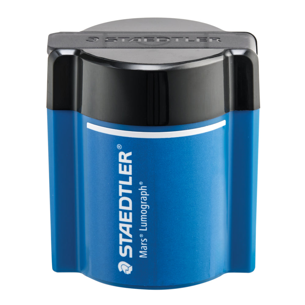 Taille-crayon métallique Staedtler Mars Lumograph avec réceptacle - 1 trou - Bleu