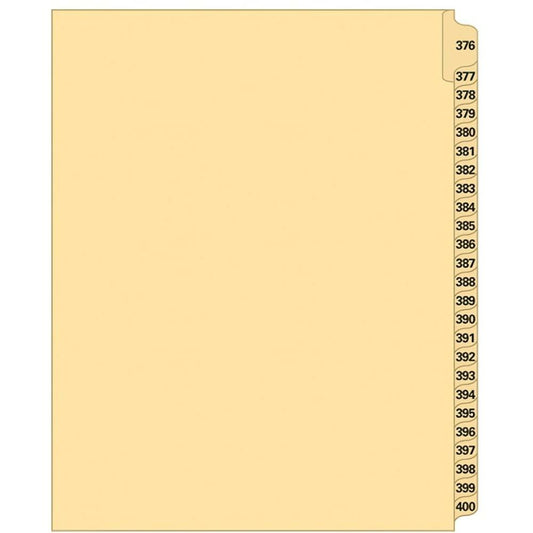 Supreme Litigation Tabs 25th Cut Numeric Set 11" Buff #376-400