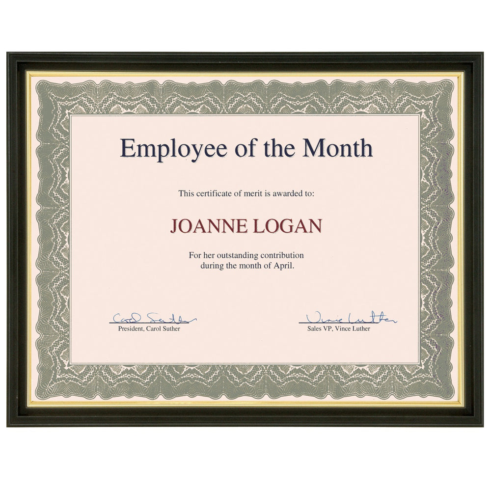 First Base St. James Awards & Certificate Frame - Tuscan Black w/Gold Trim - 11 5/8" W x 9 1/4" H - For 8 1/2"x 11" Certificates