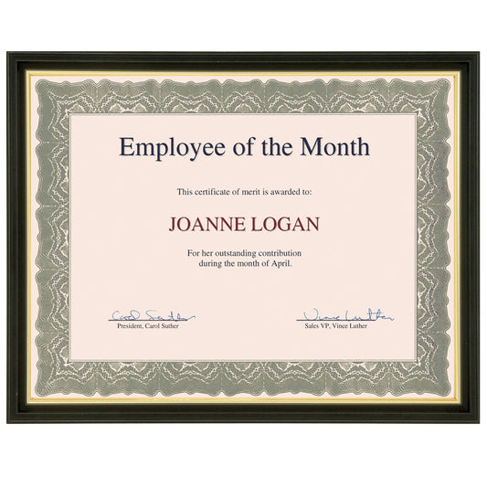 Cadre pour récompenses et certificats First Base St. James - Noir toscan avec bordure dorée - 29,5 cm (l) x 23,5 cm (h) - Pour certificats de 21,5 cm (x 28 cm)