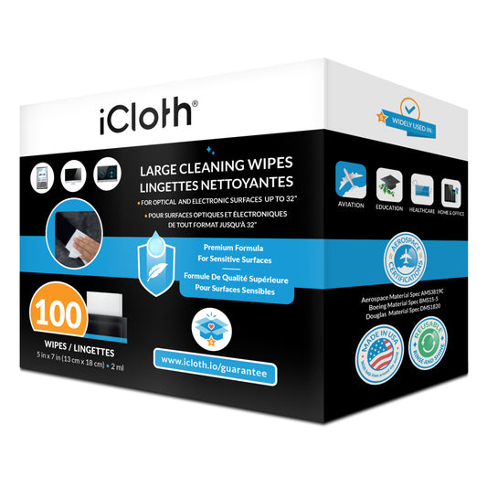 Lingettes nettoyantes pour écrans iCloth Premium - Grandes - Paquet de 100