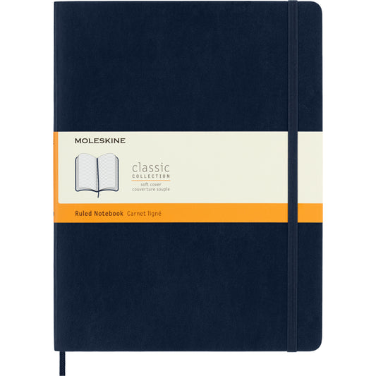 Moleskine Classic Notebook - Extra Large - Ruled - Soft Cover - 7.5" x 10" - Sapphire Blue