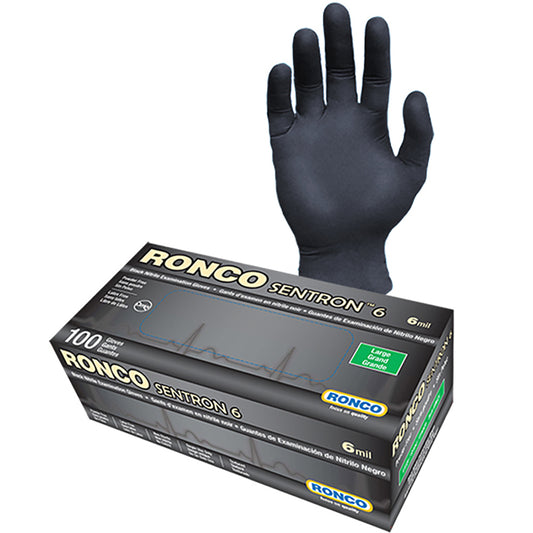 Ronco Sentron Nitrile Gloves - Black - Large - 100 Pack
