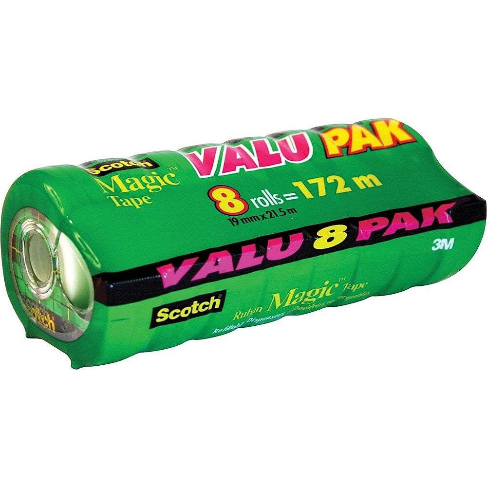Ruban adhésif Scotch Magic avec distributeur, 19 mm x 21,5 m, paquet de 8