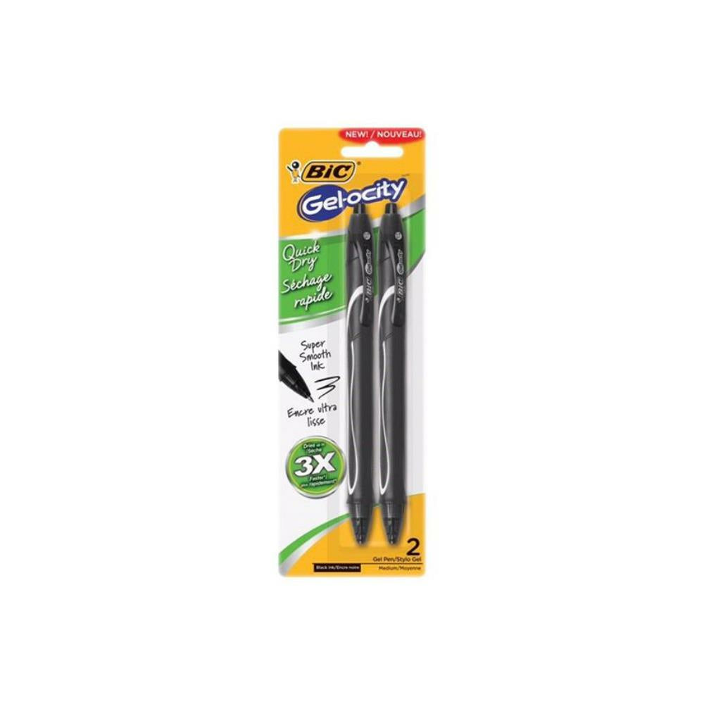 BIC Gelocity Retractable Gel Pen -  Medium Point (0.7 mm) - Contoured Grip - Black - 2 Pack