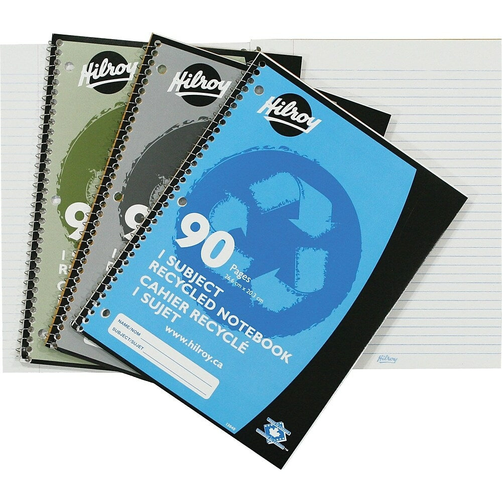 Cahier recyclé Hilroy, 1 sujet, 26,5 x 20,3 cm, couleurs assorties, 90 pages
