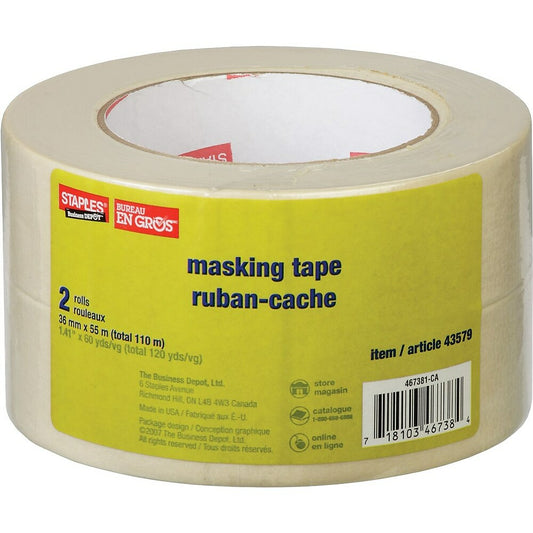 Staples Masking Tape - 36mm x 55m - 2 Pack