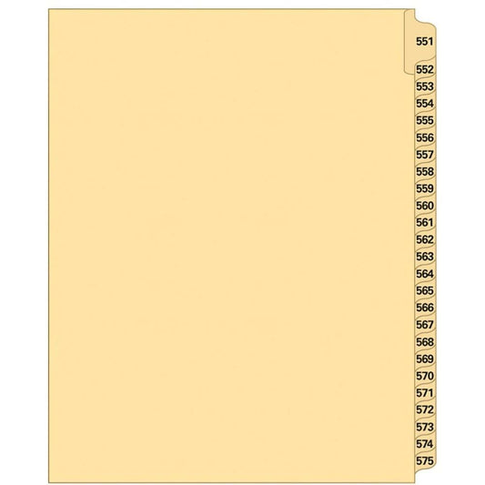Supreme Litigation Tabs 25th Cut Numeric Set 11" Buff #551-575