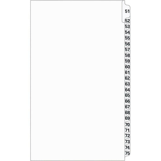 Supreme Litigation Tabs 25th Cut Numeric Set 14" White #51-75, MIN PURCHASE IS 25PKGS