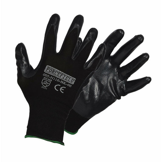 Gants de travail Forcefield en nylon tricoté sans couture avec paume enduite de nitrile – Taille L – (005-N110-BK)