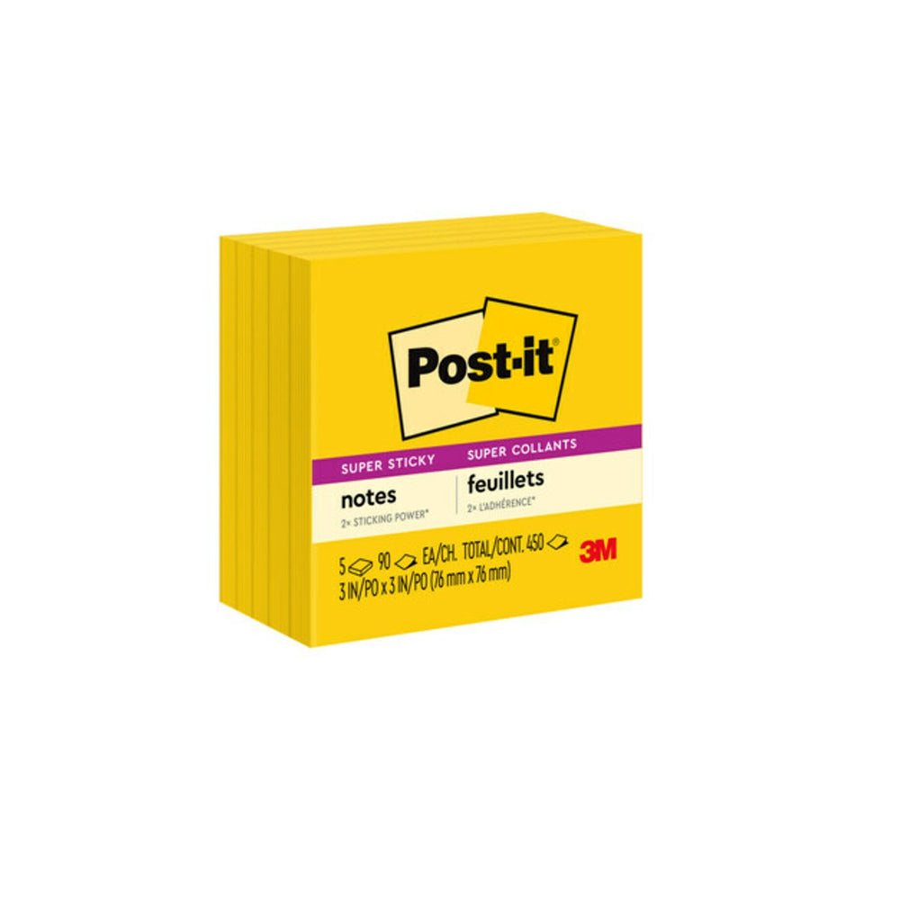 Notes super adhésives Post-it - 3" x 3" - Jaune électrique - 350 feuilles - Paquet de 5