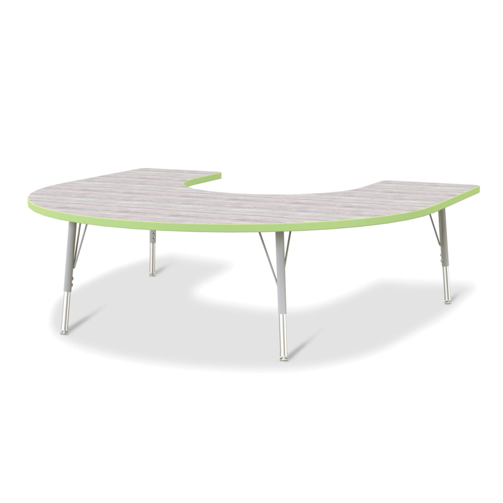Table d'activités Jonti-Craft Berries en forme de fer à cheval - 152 x 167 cm - 38 à 61 cm - Gris bois flotté/citron vert