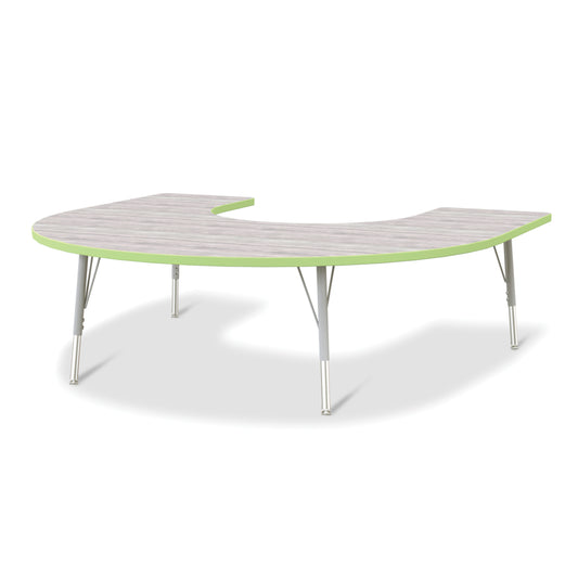 Table d'activités Jonti-Craft Berries en forme de fer à cheval - 152 x 167 cm - 38 à 61 cm - Gris bois flotté/citron vert