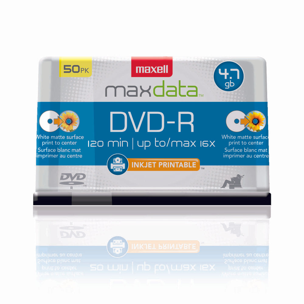 Maxell Recordable DVD-R Media - Inkjet Printable - 4.7 GB - 50 Pack
