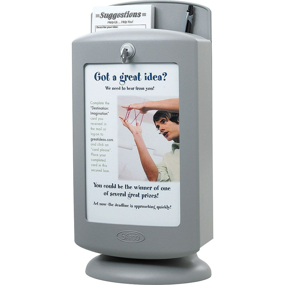 Boîte à suggestions personnalisable en plastique gris Safco