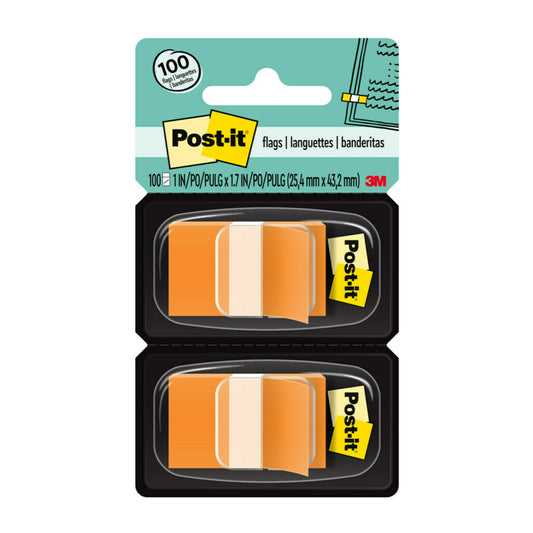 Post-it 1" x 1.7" Flags - Orange - 50 Flags/Dispenser - 2 Dispensers/Pack