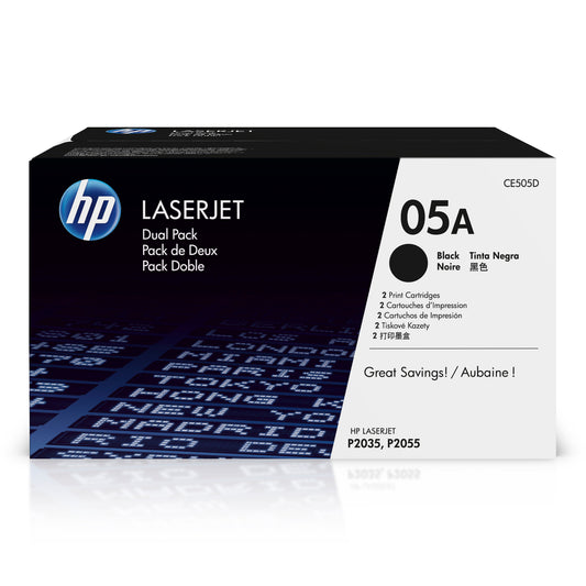 HP 05A (CE505D) Black Original LaserJet Toner Cartridges, 2 Pack