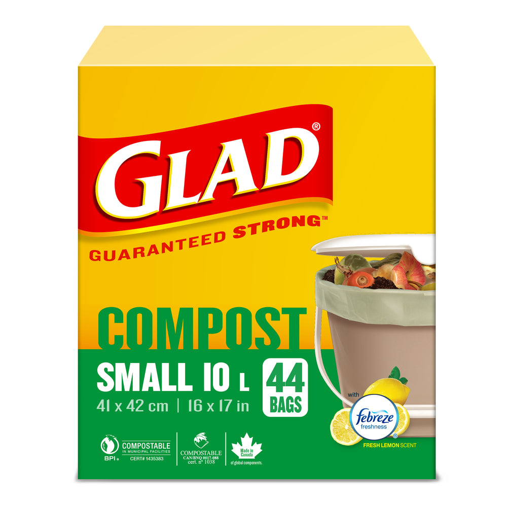 Glad 100% Compostable Bags Lemon scent- 10 L - 44 Pack