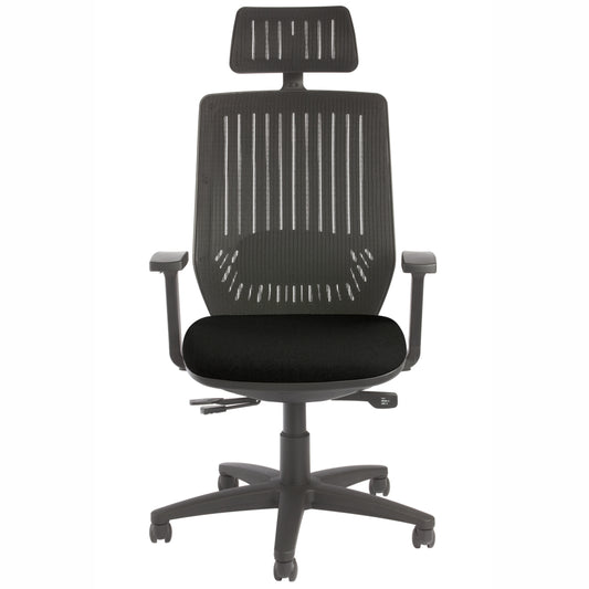 Nightingale Bless Mesh Back With Headrest & Upholstered Seat Chair - Black
