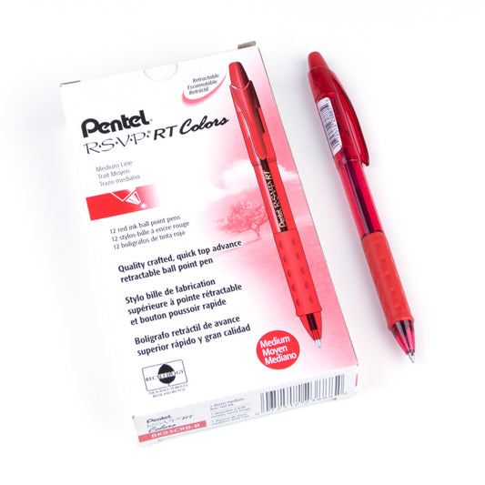 Stylo à bille rétractable RSVP RT Colours - 1,0 mm - Corps rouge - Encre rouge - Lot de 12